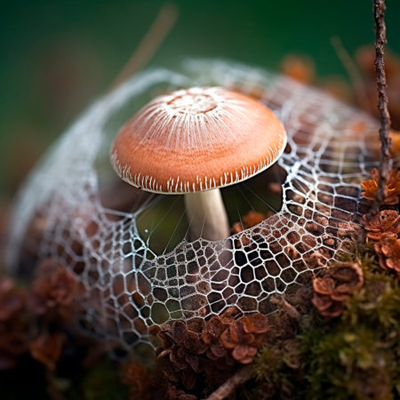 mushrooms in the cobweb in the forest. High quality illustrationの素材