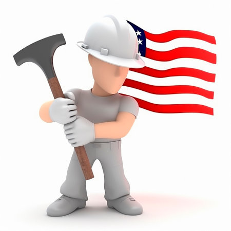 Labor Day, the union of all workers. The guy on the background of the flag. High quality illustrationの素材