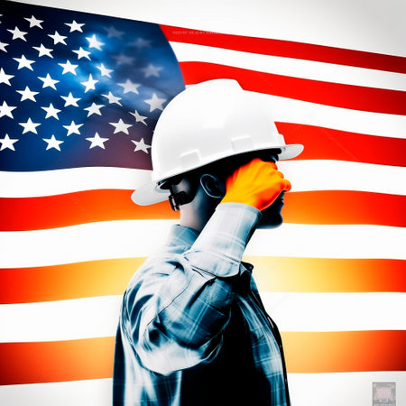 Labor Day, the union of all workers. The guy on the background of the flag. High quality illustrationの素材