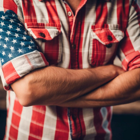 Man in US flag shirt. High quality illustrationの素材
