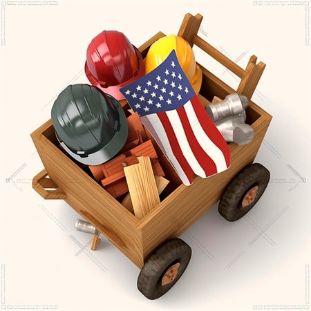 Labor Day, the union of all workers. Cart with helmets. High quality illustrationの素材