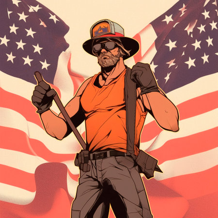Labor Day, the union of all workers. The guy on the background of the flag. High quality illustrationの素材