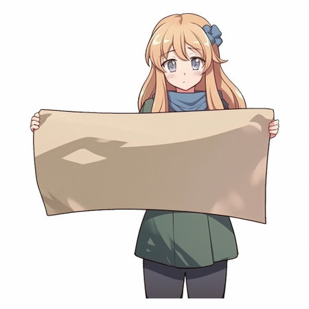 An anime-style girl stands against a large blank sheet of paper. High quality illustrationの素材