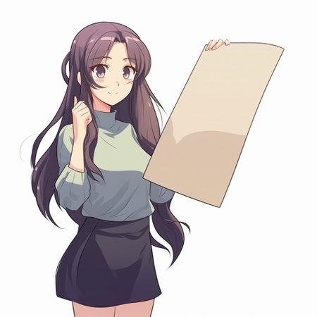 An anime-style girl stands against a large blank sheet of paper. High quality illustrationの素材
