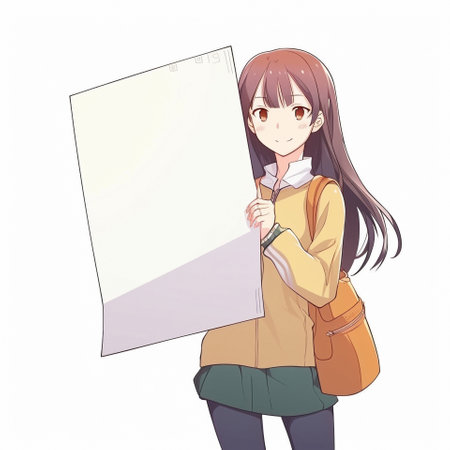 An anime-style girl stands against a large blank sheet of paper. High quality illustrationの素材