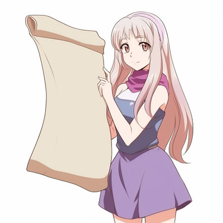 An anime-style girl stands against a large blank sheet of paper. High quality illustrationの素材