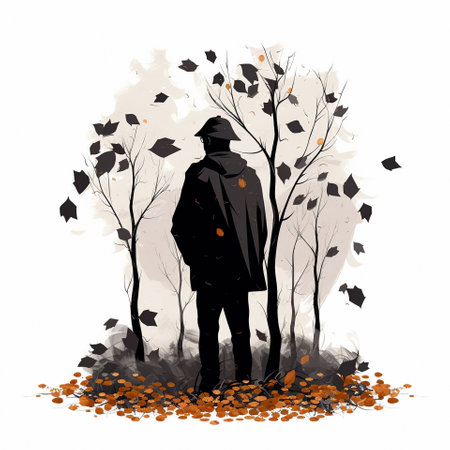 Mysterious man on the background of falling leaves. High quality illustrationの素材