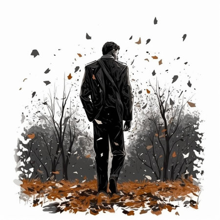 Mysterious man on the background of falling leaves. High quality illustrationの素材