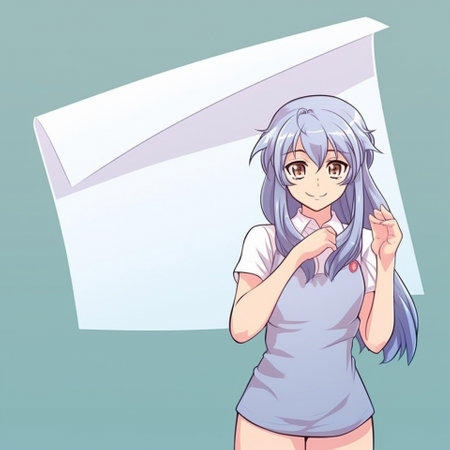 An anime-style girl stands against a large blank sheet of paper. High quality illustrationの素材