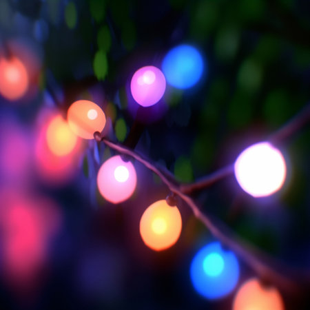 Garlands on trees glow in the night. High quality illustrationの素材