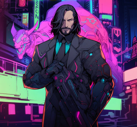 A character in the style of cyberpunk and anime . High quality illustrationの素材