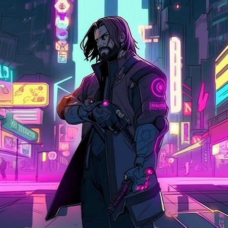 A character in the style of cyberpunk and anime . High quality illustrationの素材