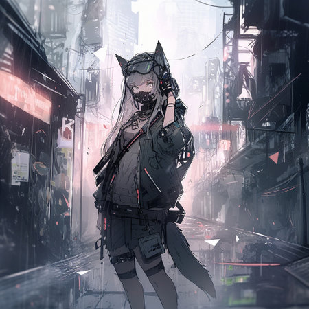 A girl in the style of cyberpunk and anime. High quality illustrationの素材