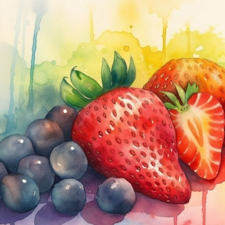 Colorful watercolor illustration of strawberries. High quality illustrationの写真素材