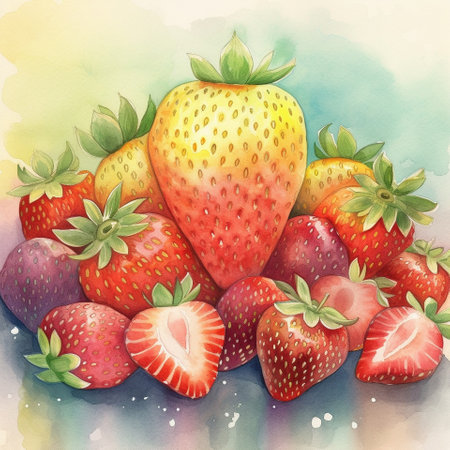Colorful watercolor illustration of strawberries. High quality illustrationの写真素材