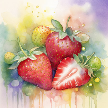 Colorful watercolor illustration of strawberries. High quality illustrationの写真素材