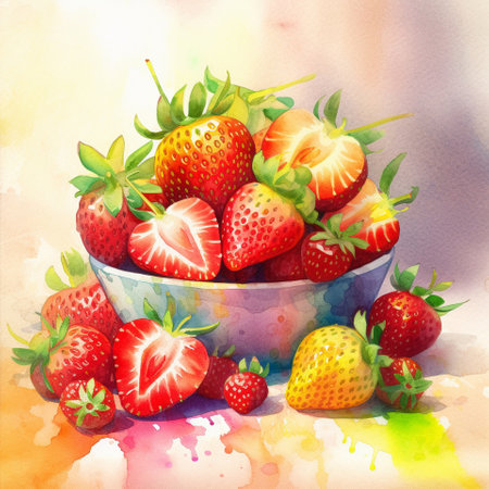 Colorful watercolor illustration of strawberries. High quality illustrationの写真素材