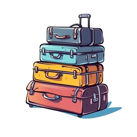 Suitcases pacColorful image of suitcases packed for the tripked for the trip. Vacation is just around the corner and its time to pack your bags to go to the resort!. High quality illustrationの素材