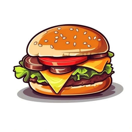 Colorful graphic image of an appetizing burger. High quality illustrationの素材