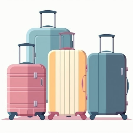 Suitcases pacColorful image of suitcases packed for the tripked for the trip. Vacation is just around the corner and its time to pack your bags to go to the resort!. High quality illustrationの素材