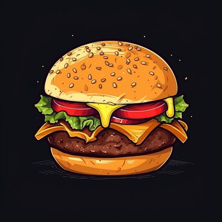 Colorful graphic image of an appetizing burger. High quality illustrationの素材