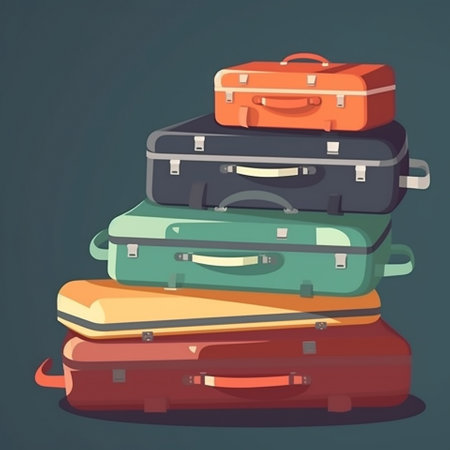 Suitcases pacColorful image of suitcases packed for the tripked for the trip. Vacation is just around the corner and its time to pack your bags to go to the resort!. High quality illustrationの素材