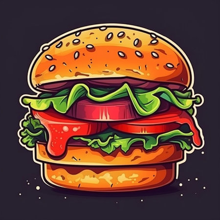 Colorful graphic image of an appetizing burger. High quality illustrationの素材