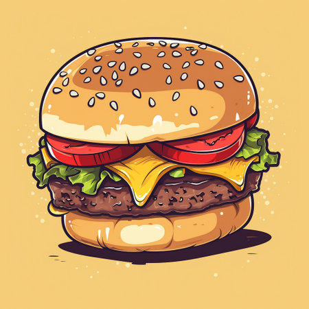 Colorful graphic image of an appetizing burger. High quality illustrationの素材