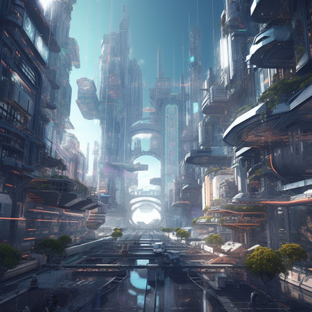 Concept art of an epic super-technological city from the distant future. High quality illustrationの素材