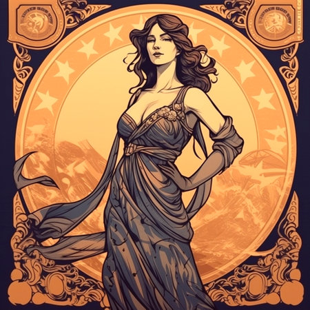Image of a girl in propaganda drawing style. High quality illustrationの素材