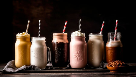 background with milkshakes on the table. High qualityの素材