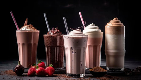 background with milkshakes on the table. High qualityの素材