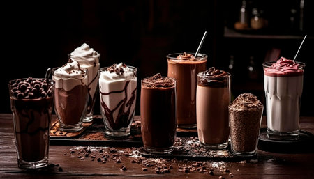 background with milkshakes on the table. High qualityの素材