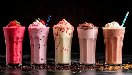 background with milkshakes on the table. High qualityの素材