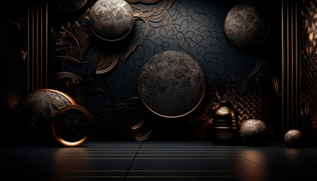 luxury black background with gold elements. High quality illustrationの素材