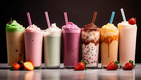 background with milkshakes on the table. High qualityの素材