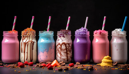 background with milkshakes on the table. High qualityの素材