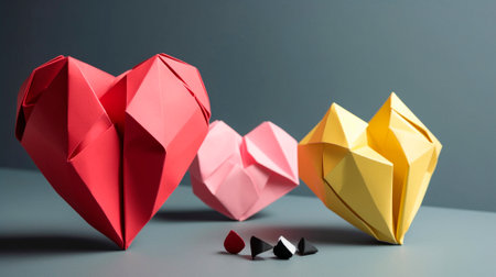 colorful origami hearts on the table. High quality illustrationの素材