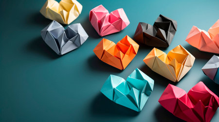 colorful origami hearts on the table. High quality illustrationの素材
