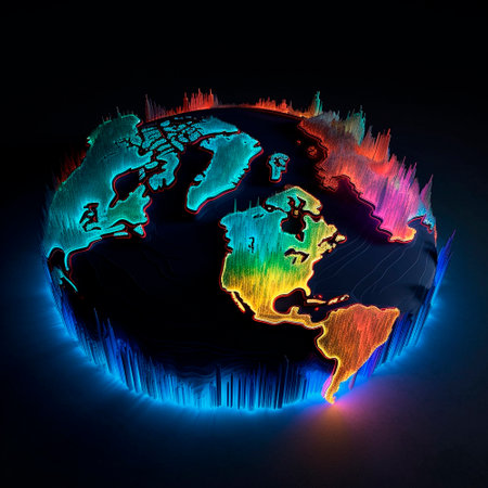 3d model of the planet with neon illumination. High quality illustrationの素材