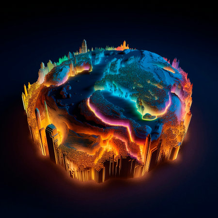 3d model of the planet with neon illumination. High quality illustrationの素材
