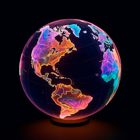 3d model of the planet with neon illumination. High quality illustrationの素材