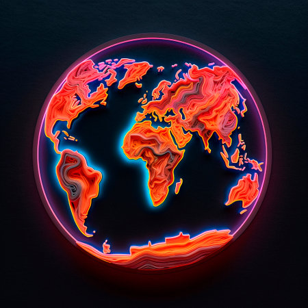 3d model of the planet with neon illumination. High quality illustrationの素材