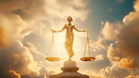 Justice. Golden scales in the sky. Time to make a choice. High quality illustrationの素材