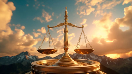 Justice. Golden scales in the sky. Time to make a choice. High quality illustrationの素材