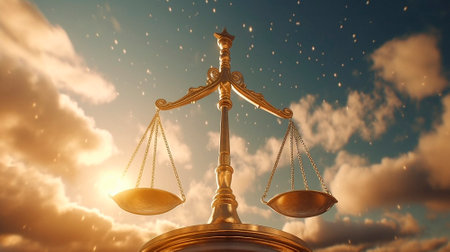 Justice. Golden scales in the sky. Time to make a choice. High quality illustrationの素材
