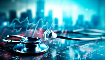 Background on the topic of health care. Stethoscope. High quality illustrationの素材