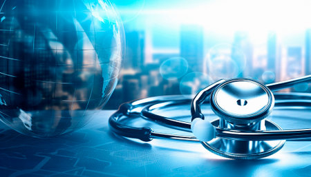 Background on the topic of health care. Stethoscope. High quality illustrationの素材