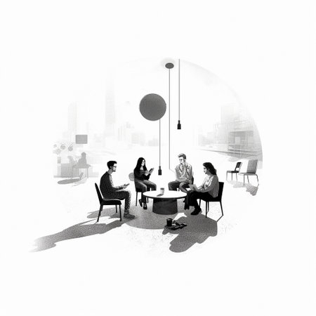 brainstorming colleagues. black and white illustration. High quality illustrationの素材