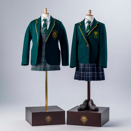 School uniforms, various designs and options. Green colors. High quality illustrationの素材